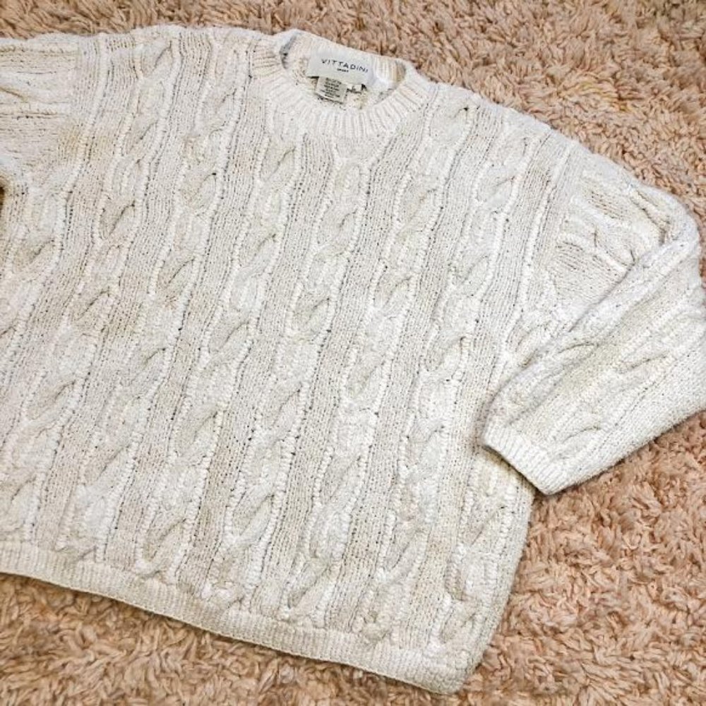 Vintage Vittadini White Knit Long-Sleeve Sweater - Picture 3 of 9